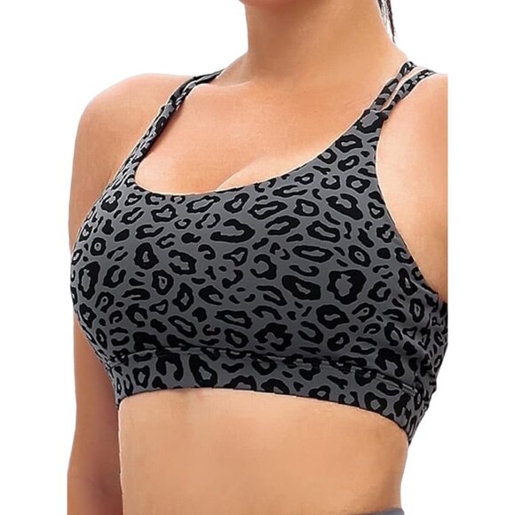 Athleta Solace Womens Sports Bra Cheetah Print Gray Black XS No Padding Stretch - Picture 1 of 4